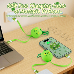 Creativity Frog Design Retractable Data Cable USB-C to USB-C Universal Cartoon Frog 60W Type-C USB Fast Charging Cable