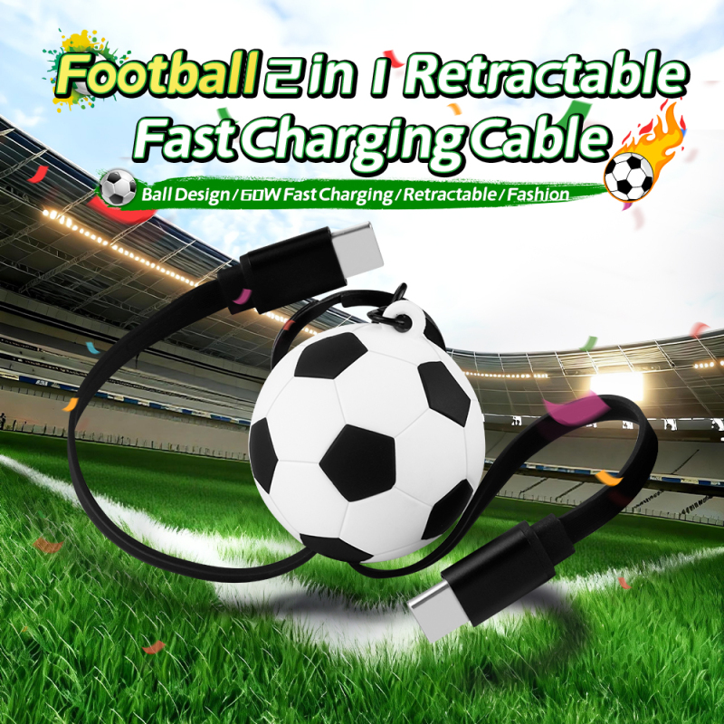 2026 FIFA World Cup Gift Sport Football Retractable 60W Fast Charging Cable Type C to Type C Keychain Soccer 60W USB Type C Data Cable
