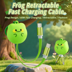 Creativity Frog Design Retractable Data Cable USB-C to USB-C Universal Cartoon Frog 60W Type-C USB Fast Charging Cable