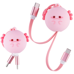 Unique Pink Axolotl 60W Retractable Data Cable USB-C to USB-C Universal Cartoon 3D PVC Axolotl Type-C USB Fast Charging Cable