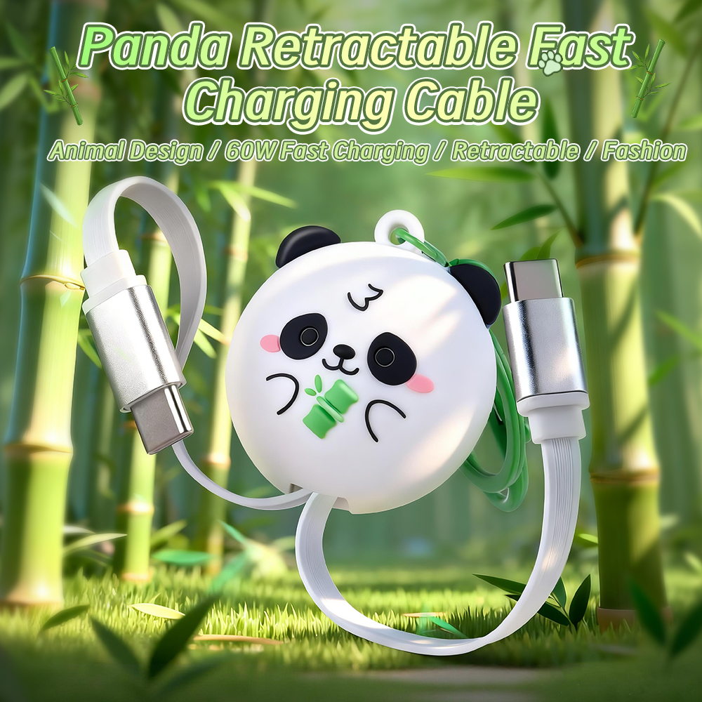 Novelty China Panda 60W Retractable Data Cable Type C to Type C Universal Cell Phone Laptop 60W USB Type C Fast Charging Cable