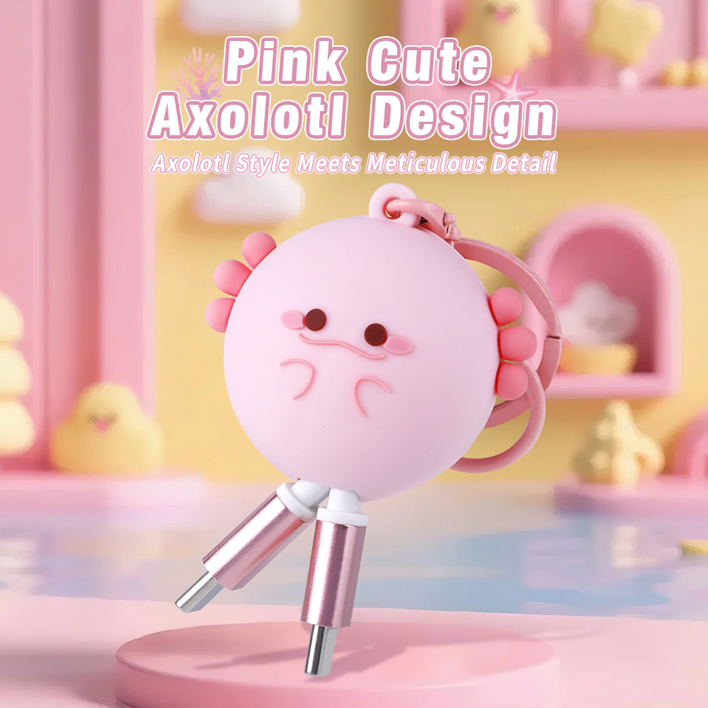 Unique Pink Axolotl 60W Retractable Data Cable USB-C to USB-C Universal Cartoon 3D PVC Axolotl Type-C USB Fast Charging Cable