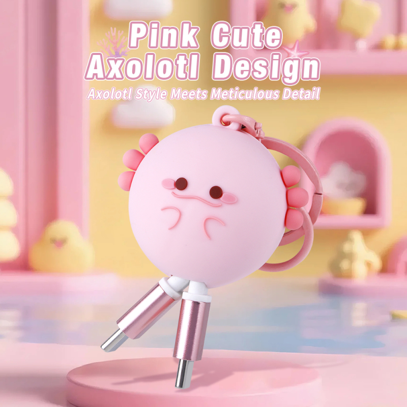 Unique Pink Axolotl 60W Retractable Data Cable USB-C to USB-C Universal Cartoon 3D PVC Axolotl Type-C USB Fast Charging Cable