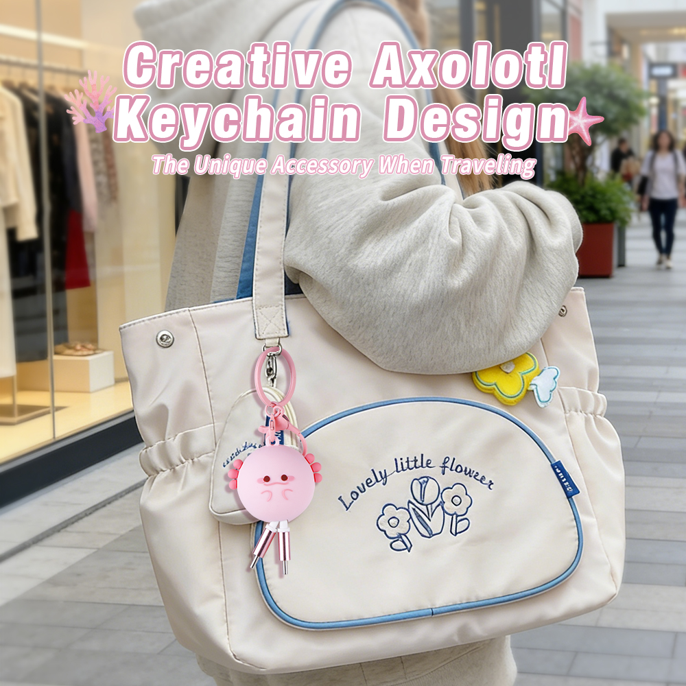 Unique Pink Axolotl 60W Retractable Data Cable USB-C to USB-C Universal Cartoon 3D PVC Axolotl Type-C USB Fast Charging Cable