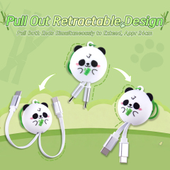 Novelty China Panda 60W Retractable Data Cable Type C to Type C Universal Cell Phone Laptop 60W USB Type C Fast Charging Cable