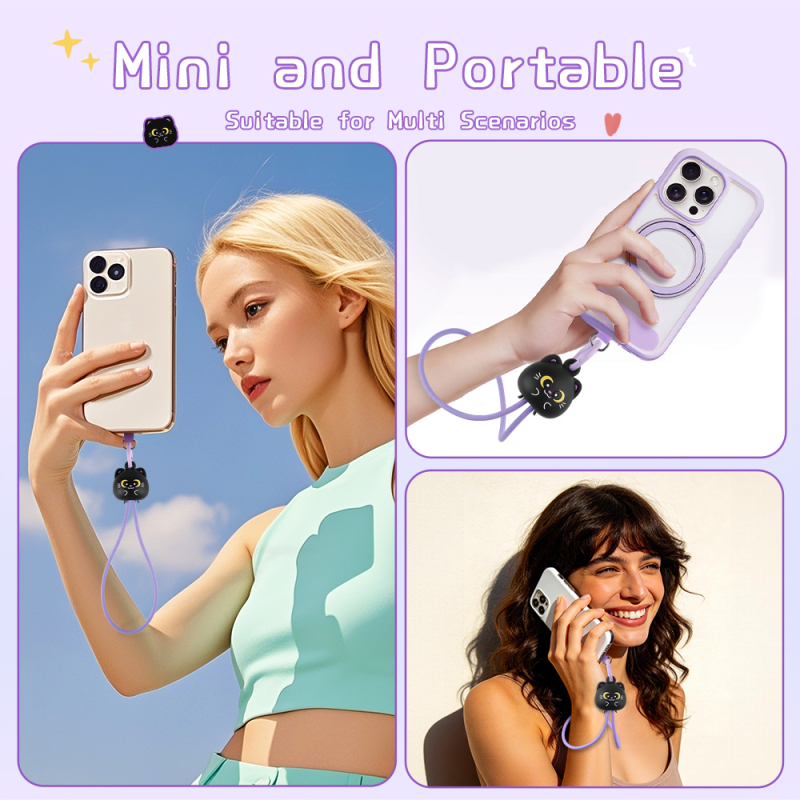 Black Cat Phone Wrist Strap Lanyard 60W Fast Charging Cable High Speed Data Transfer Cord 60W Fast Charging Cable for iPhone 18 17 Pro Max