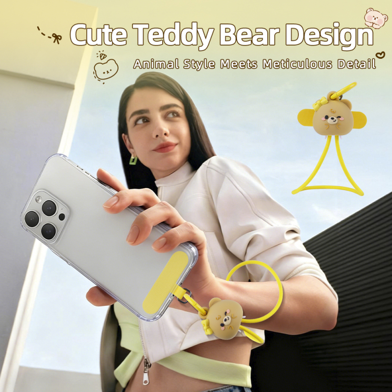 Beanlieve Cute Bear Hand Wrist Strap Lanyard 60W Fast Charging Cable Nylon Braid Anti Theft USB Type C Phone Strap Charging Cable for Travel