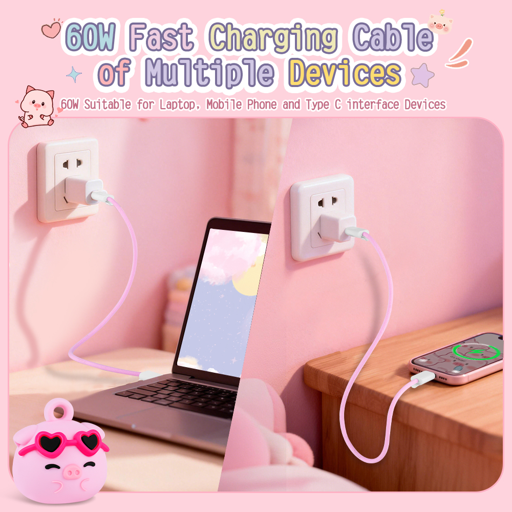 Pink Pig Phone Lanyard Fast Charging Cable Anti Theft Skin-Friendly Universal Cell Phone Strap Lanyard for Travel Essentials