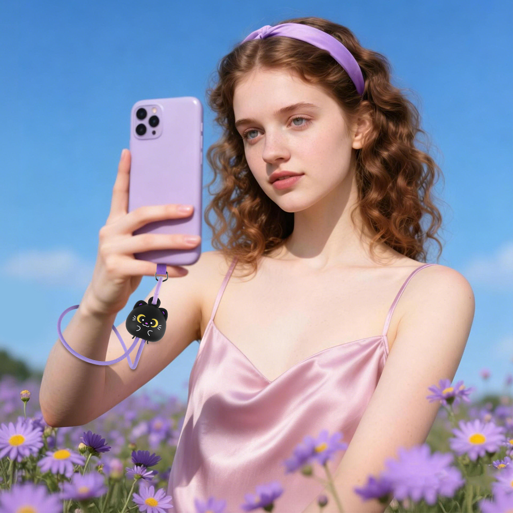 Black Cat Phone Wrist Strap Lanyard 60W Fast Charging Cable High Speed Data Transfer Cord 60W Fast Charging Cable for iPhone 18 17 Pro Max