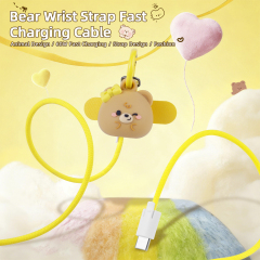 Beanlieve Cute Bear Hand Wrist Strap Lanyard 60W Fast Charging Cable Nylon Braid Anti Theft USB Type C Phone Strap Charging Cable for Travel