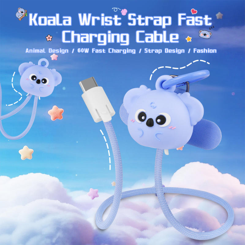 Australia Koala Phone Wrist Strap Lanyard 60W Fast Charging Cable Anti-Drop Anti-theft Phone Strap Portable USB 60W Data Cable for Travel