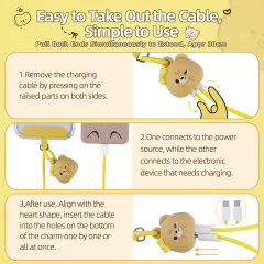 Beanlieve Cute Bear Hand Wrist Strap Lanyard 60W Fast Charging Cable Nylon Braid Anti Theft USB Type C Phone Strap Charging Cable for Travel