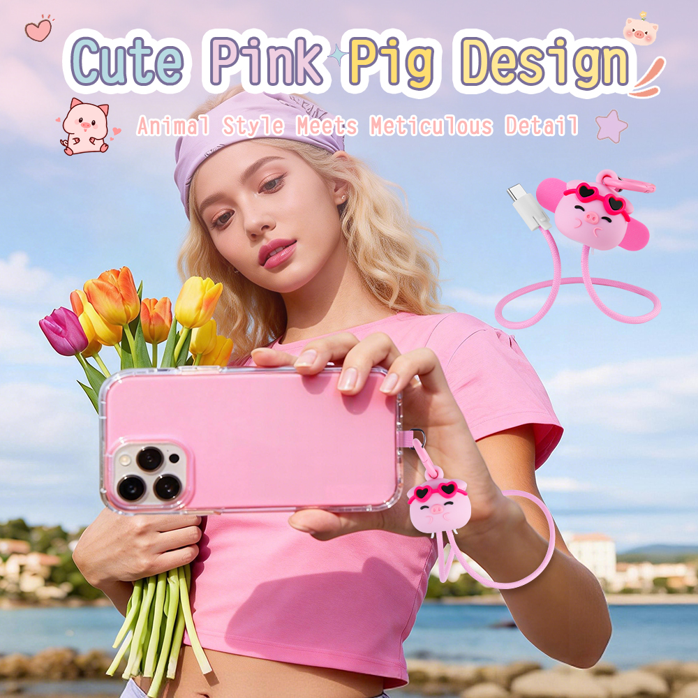 Pink Pig Phone Lanyard Fast Charging Cable Anti Theft Skin-Friendly Universal Cell Phone Strap Lanyard for Travel Essentials