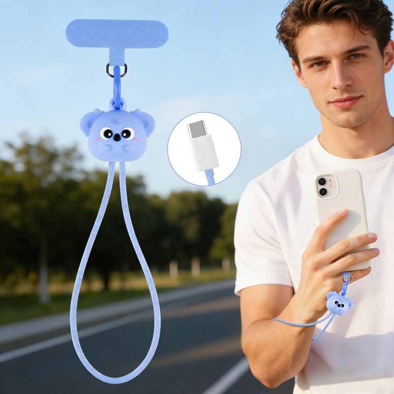 Australia Koala Phone Wrist Strap Lanyard 60W Fast Charging Cable Anti-Drop Anti-theft Phone Strap Portable USB 60W Data Cable for Travel