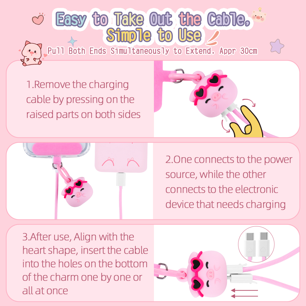 Pink Pig Phone Lanyard Fast Charging Cable Anti Theft Skin-Friendly Universal Cell Phone Strap Lanyard for Travel Essentials