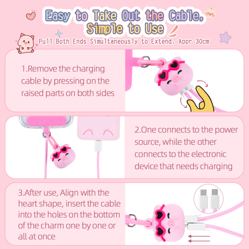 Pink Pig Phone Lanyard Fast Charging Cable Anti Theft Skin-Friendly Universal Cell Phone Strap Lanyard for Travel Essentials