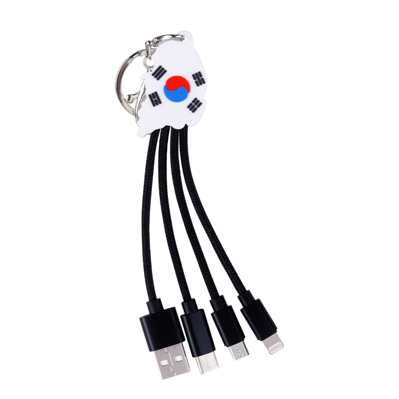 Creative Design South Korean Flag 3 in 1 Charging Cable Souvenir Mobile Phone Keychain USB Type C 3 in 1 Charging Cable