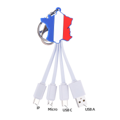 Creative France Flag 3 in 1 Charging Cable Multi Port Universal 3 in 1 Charging Cable