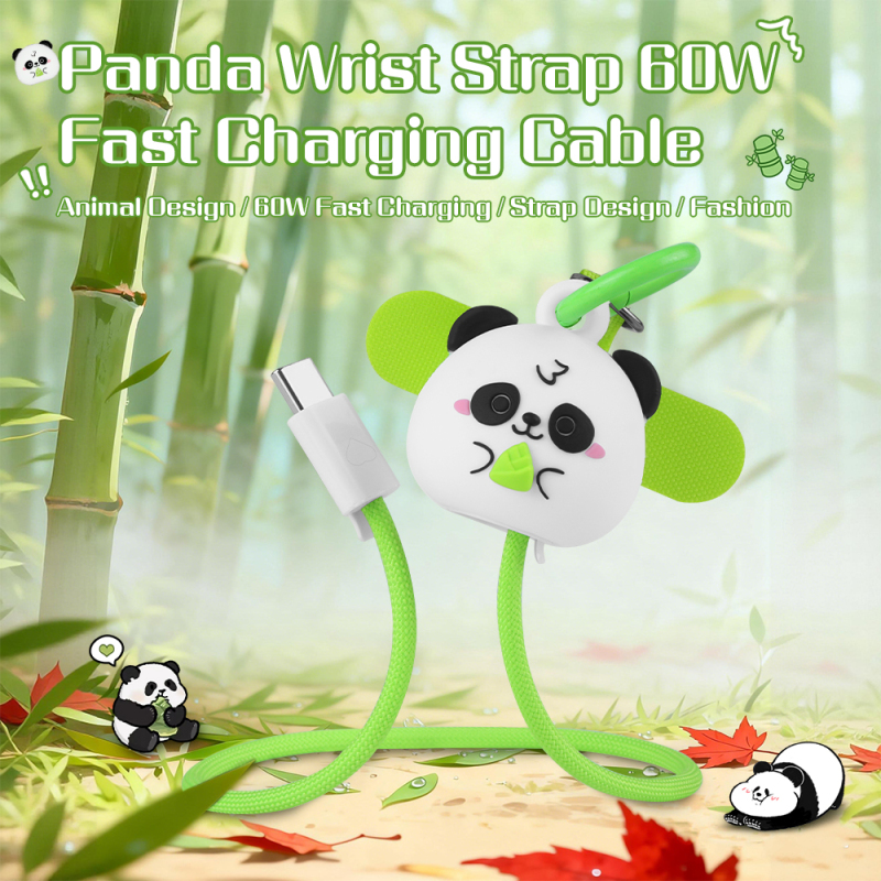 Creative Electronic Accessory 60W Wrist Strap Cable Panda Themed Fast Charging Cord Portable Fashionable Phone Cable for School