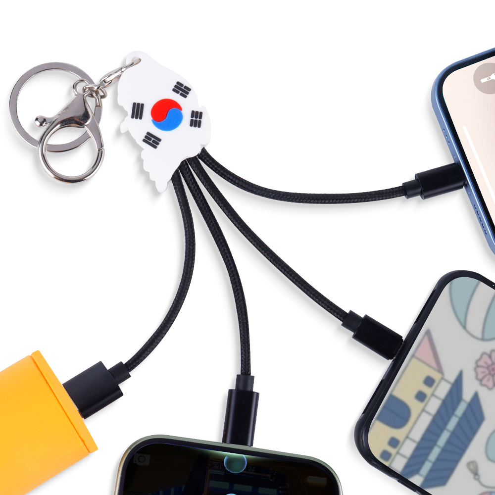 Creative Design South Korean Flag 3 in 1 Charging Cable Souvenir Mobile Phone Keychain USB Type C 3 in 1 Charging Cable