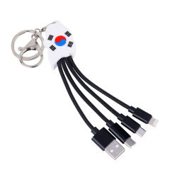 Creative Design South Korean Flag 3 in 1 Charging Cable Souvenir Mobile Phone Keychain USB Type C 3 in 1 Charging Cable