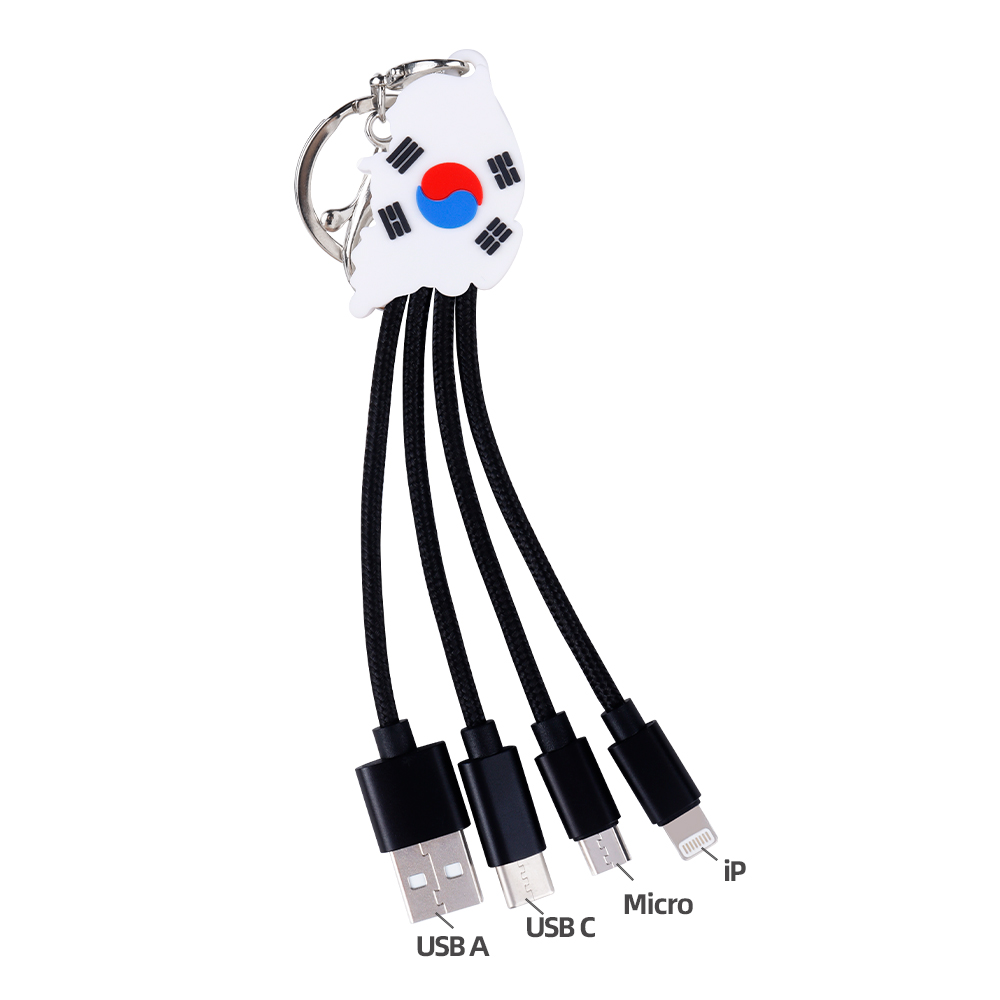 Creative Design South Korean Flag 3 in 1 Charging Cable Souvenir Mobile Phone Keychain USB Type C 3 in 1 Charging Cable