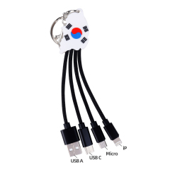 Creative Design South Korean Flag 3 in 1 Charging Cable Souvenir Mobile Phone Keychain USB Type C 3 in 1 Charging Cable