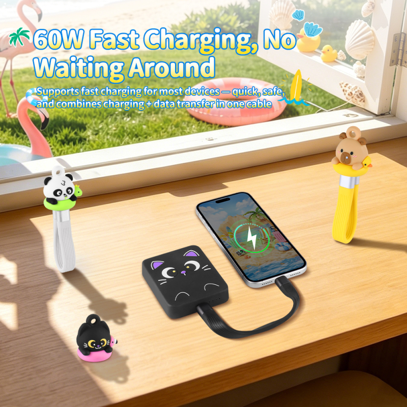 Creative Summer Series Swim Ring Design 60W Fast Charging Cable Short Universal USB Type-C to Type-C Data Cable for Power Banks Phone Laptop