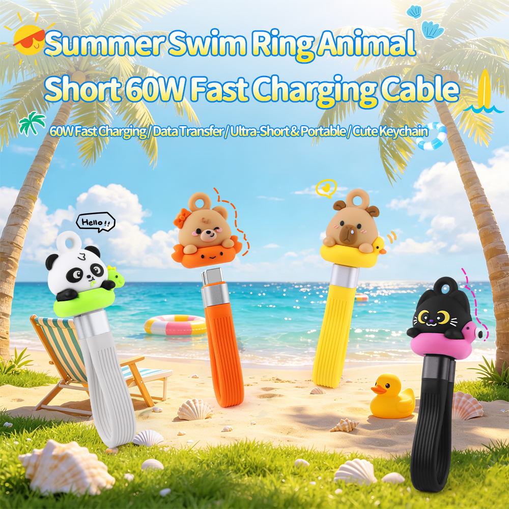 Creative Summer Series Swim Ring Design 60W Fast Charging Cable Short Universal USB Type-C to Type-C Data Cable for Power Banks Phone Laptop