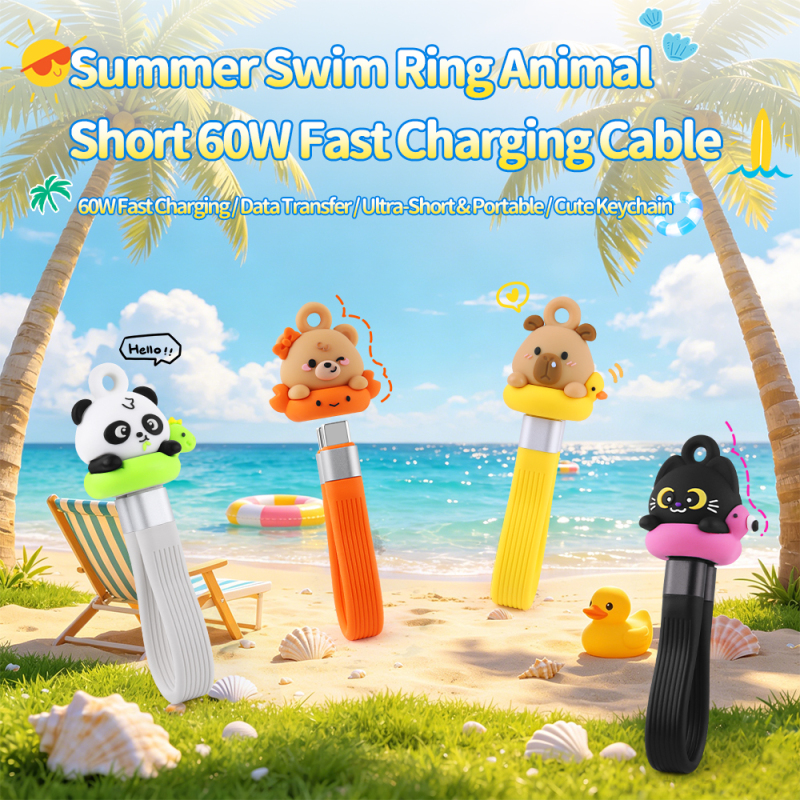Summer Gift Capybara Swim Ring Design 60W 240W Fast Charging Cable Universal USB Type-C to Type-C Data Transfer Power Banks Phone Laptop Short 60W Fast Charging Cable