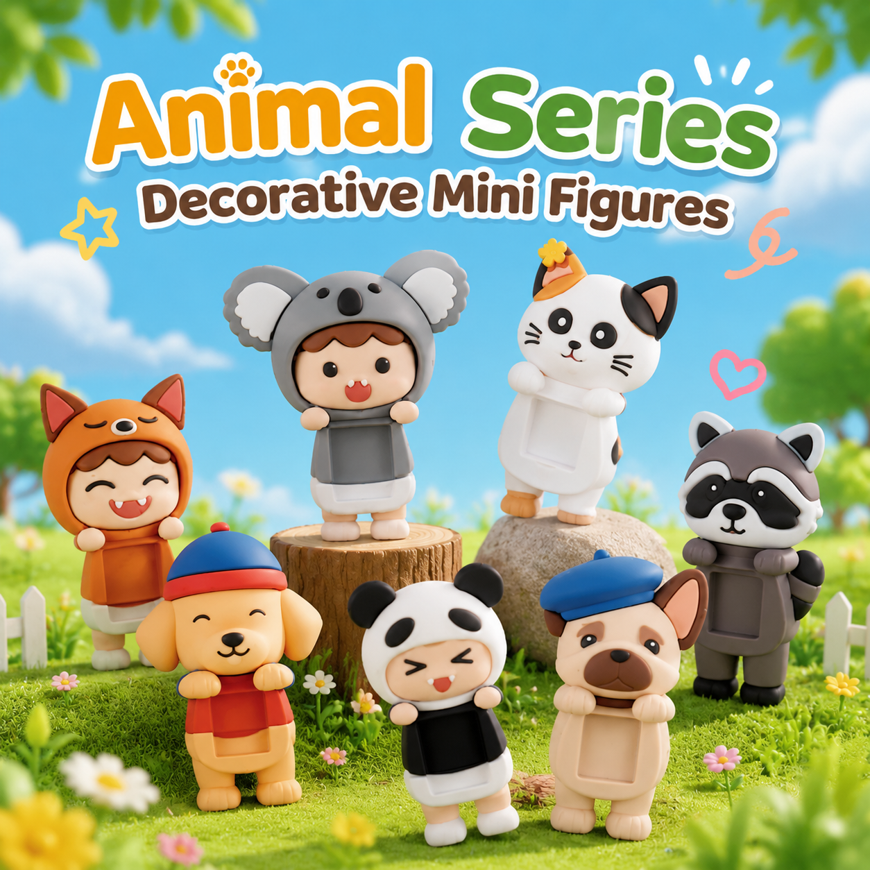 Teens blind box Hippers Kawaii Animal Decoration Mini Figures Screen Decor Adorable Koala Panda Cat Desktop Ornaments Minifigures Screen Topper Decoration Mini Figures