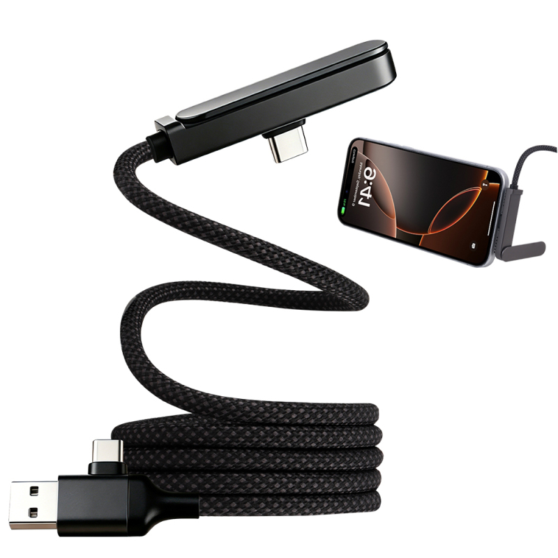 Magnetic 60W Fast Charging Data Cable With Phone Holder for iPhone 18 Huawei Tablet Mobile Gaming 2-in-1 USB-C 60W Fast Charging Cable