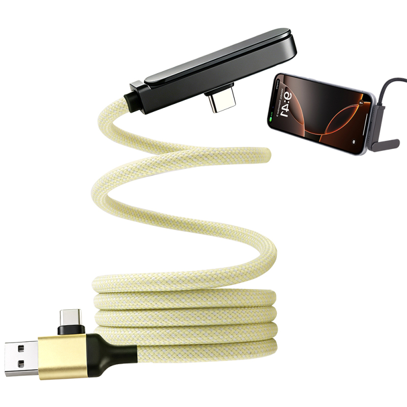 Magnetic 60W Fast Charging Data Cable With Phone Holder for iPhone 18 Huawei Tablet Mobile Gaming 2-in-1 USB-C 60W Fast Charging Cable