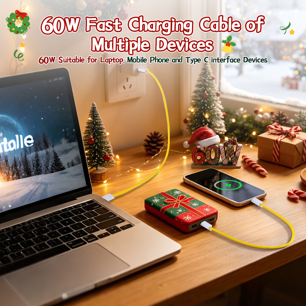 Promotional Gift Custom Christmas Gingerbread Man Wrist Strap 60W Fast Charging Cable Manufacturer USB C to Type C 60W Fast Charger Cable