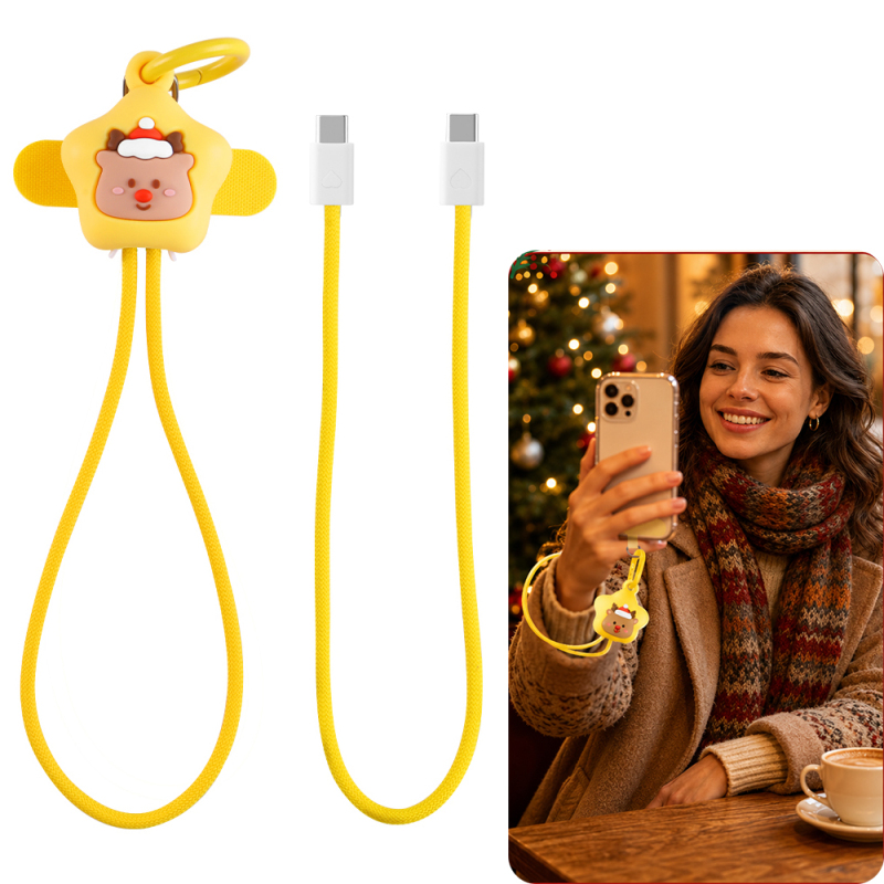 innovate Christmas Gift Cute Hidden Wrist Strap 60W Fast Charger Cable Santa Snowman Reindeer Design USB C to USB C 60W Fast Charging Cable for Phones Tablet Laptop