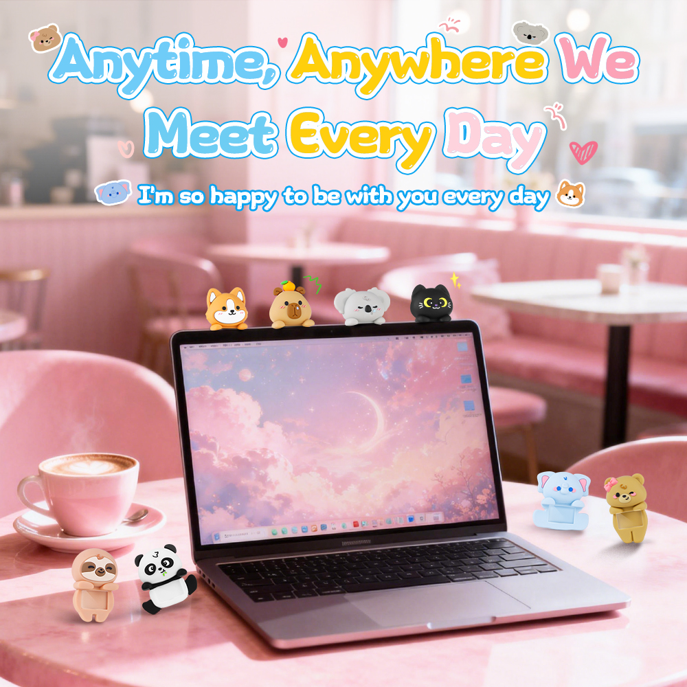 Creativity Custom LOGO Office Home Black Cat Koala Hippers Decorative MINi Figures Small Animal Phone Tablet Laptop Desktop Kawaii Decorative MINi Figurines