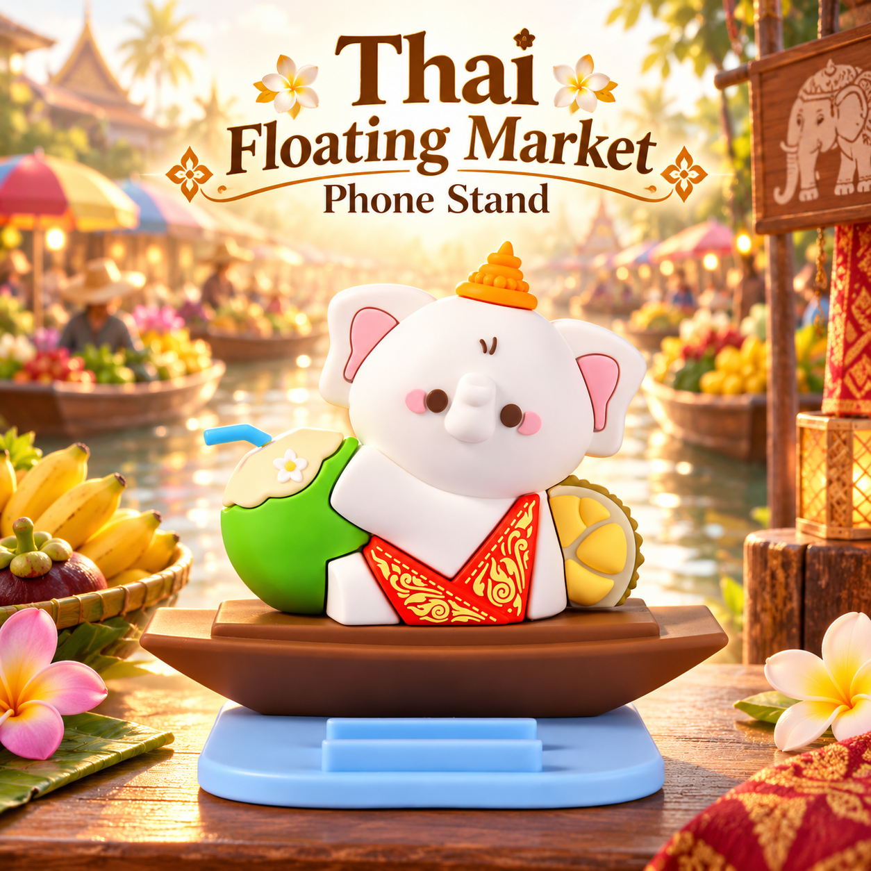 Thailand Culture Souvenir Thai Floating Market Elephant Phone Stand Desktop Decoration Tourist Gift Cute Phone Stand