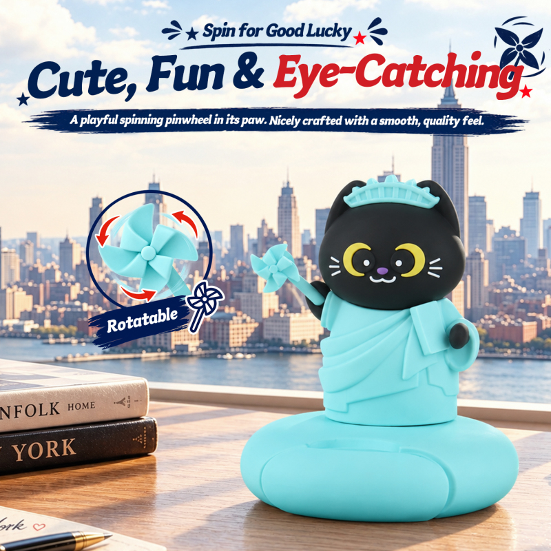Custom Souvenir New York Statue of Liberty Cat Phone Stand PVC Desktop Ornament Cartoon Desktop Black Cat Mobile Phone Stand