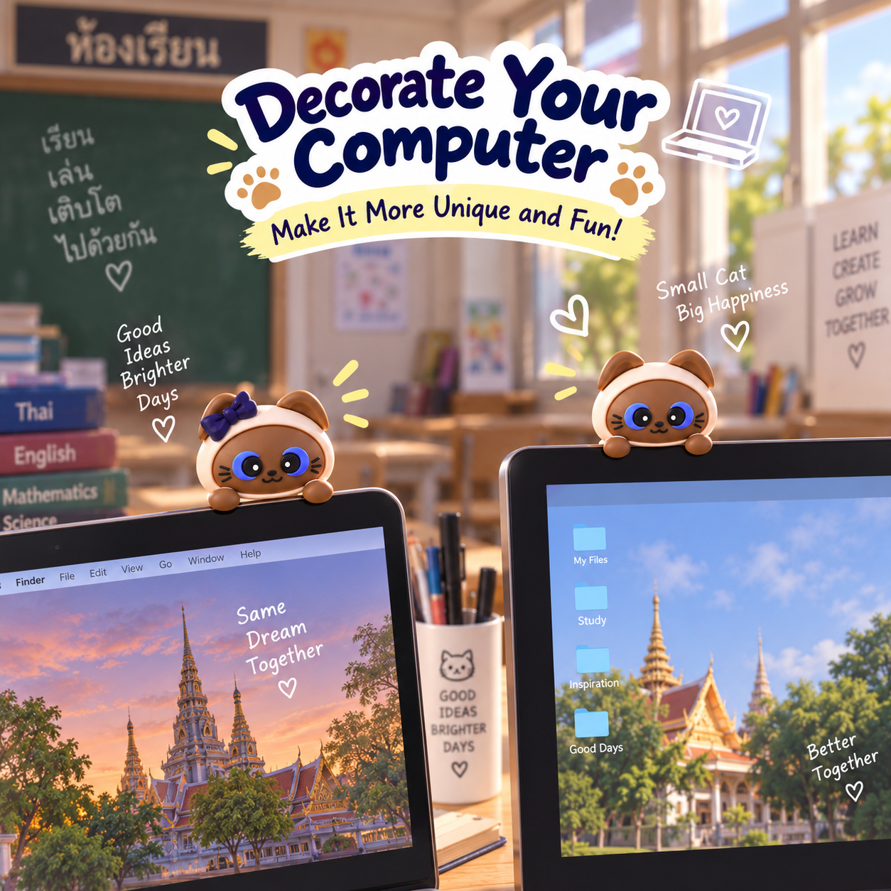 Thai Siamese Cat Student Design Phone Hippers Decorative Mini Figures Phone Top Peeker Decor Kawaii Phone Case Siamese Cat Decorative Mini Figures
