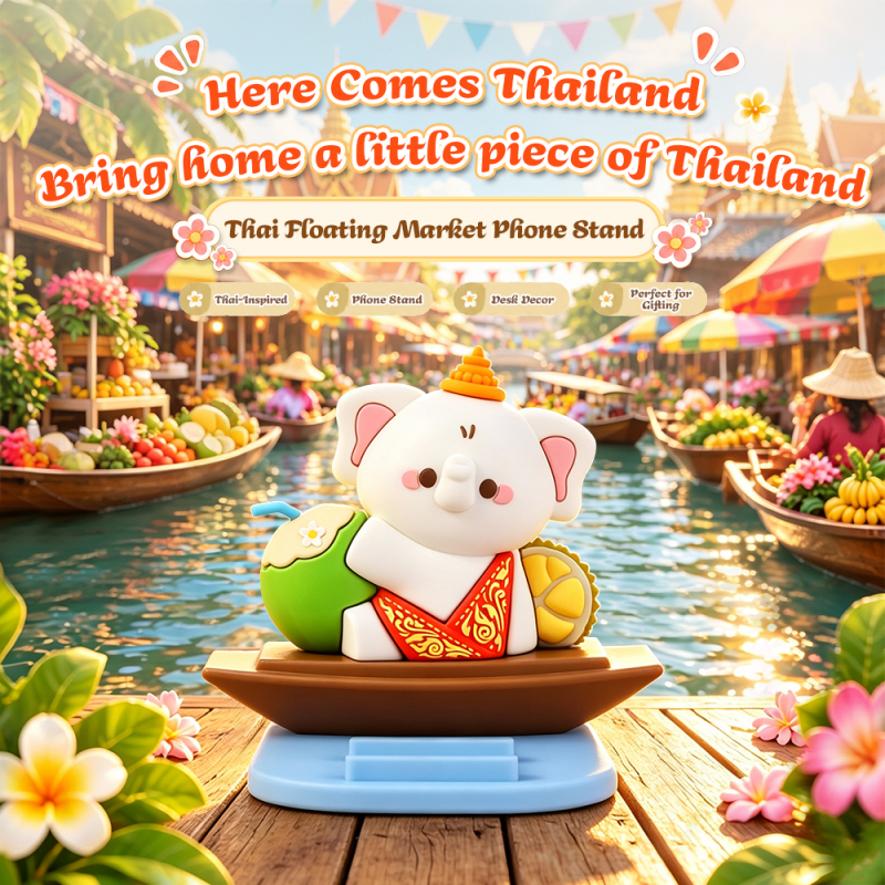 Thailand Culture Souvenir Thai Floating Market Elephant Phone Stand Desktop Decoration Tourist Gift Cute Phone Stand