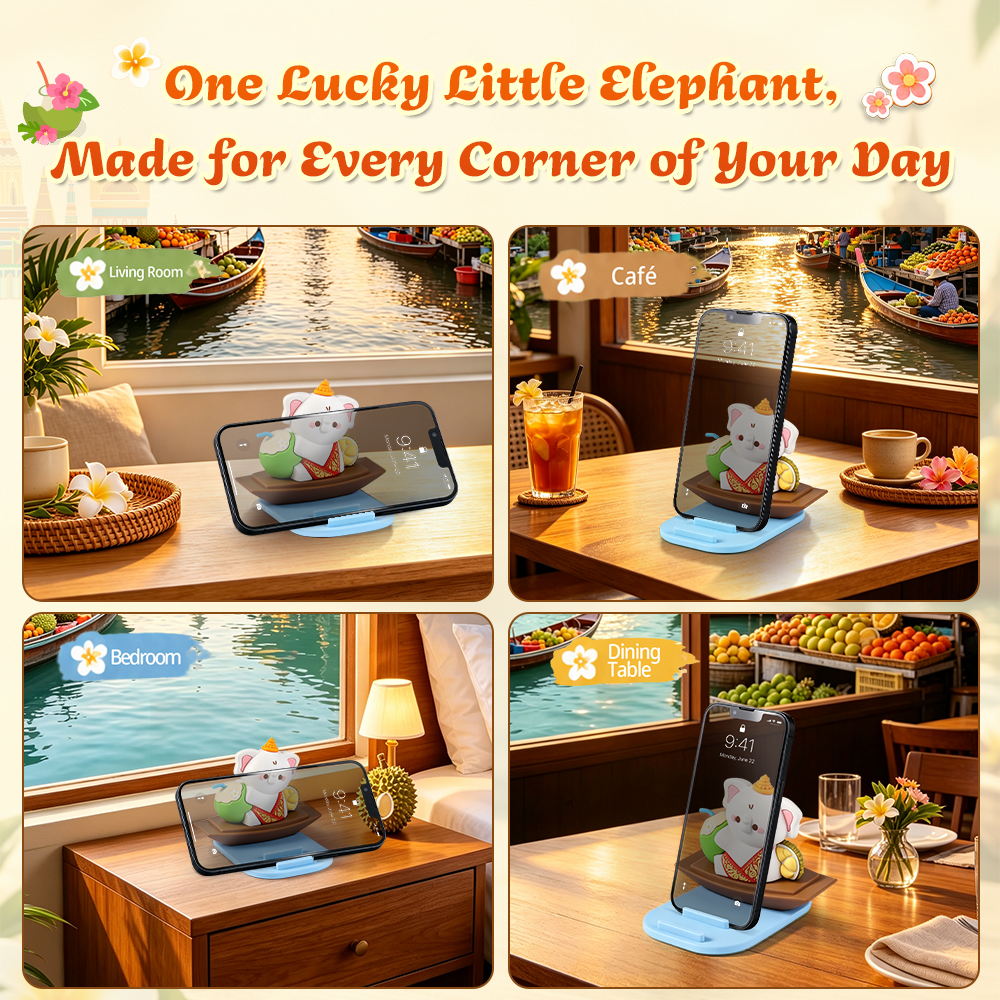 Thailand Culture Souvenir Thai Floating Market Elephant Phone Stand Desktop Decoration Tourist Gift Cute Phone Stand