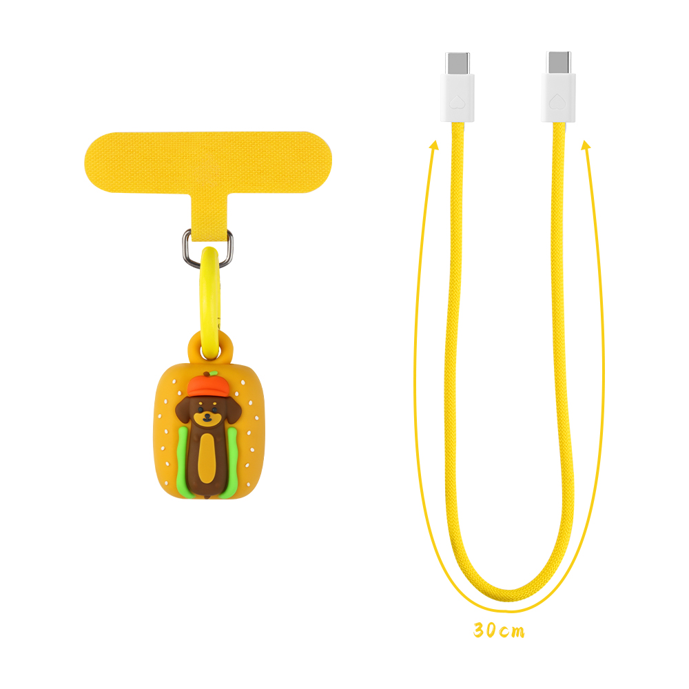 New York Souvenir Design Hot Dog Dachshund 60W Fast Charging Cable Wrist Strap Phone Charm USB C to USB C 34cm Braided Short 60W Fast Charging Cable