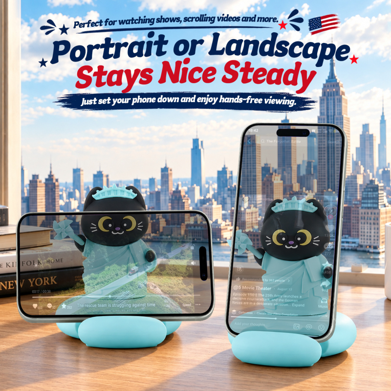 Custom Souvenir New York Statue of Liberty Cat Phone Stand PVC Desktop Ornament Cartoon Desktop Black Cat Mobile Phone Stand