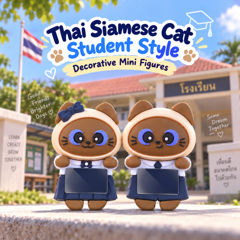 Thai Siamese Cat Student Design Phone Hippers Decorative Mini Figures Phone Top Peeker Decor Kawaii Phone Case Siamese Cat Decorative Mini Figures