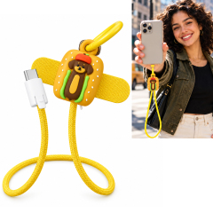 New York Souvenir Design Hot Dog Dachshund 60W Fast Charging Cable Wrist Strap Phone Charm USB C to USB C 34cm Braided Short 60W Fast Charging Cable