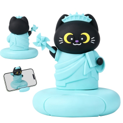 Custom Souvenir New York Statue of Liberty Cat Phone Stand PVC Desktop Ornament Cartoon Desktop Black Cat Mobile Phone Stand