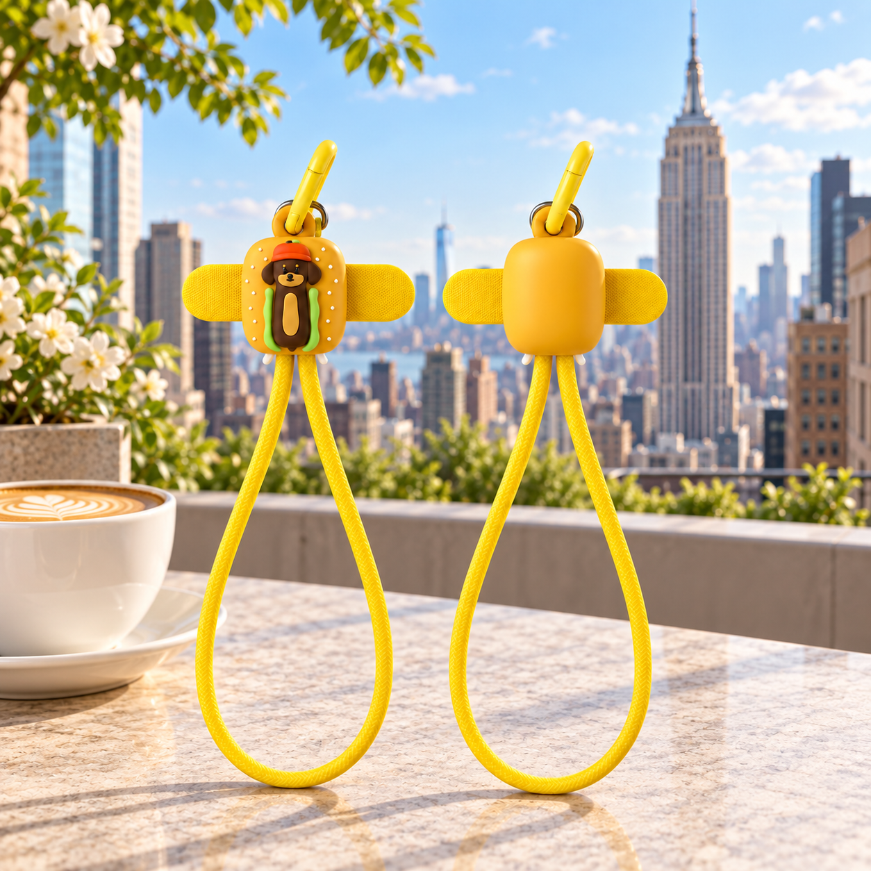 New York Souvenir Design Hot Dog Dachshund 60W Fast Charging Cable Wrist Strap Phone Charm USB C to USB C 34cm Braided Short 60W Fast Charging Cable