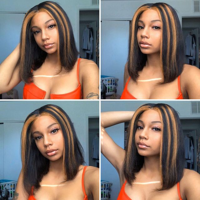 Laborhair 13x4 Honey Blonde Highlight Short Bob Straight Hair Lace Front Wigs