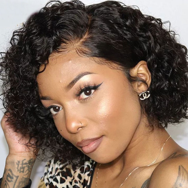 Laborhair Water Wave Short Bob Wig Bouncy Curly Lace Front Wigs 180% Density 8 inch