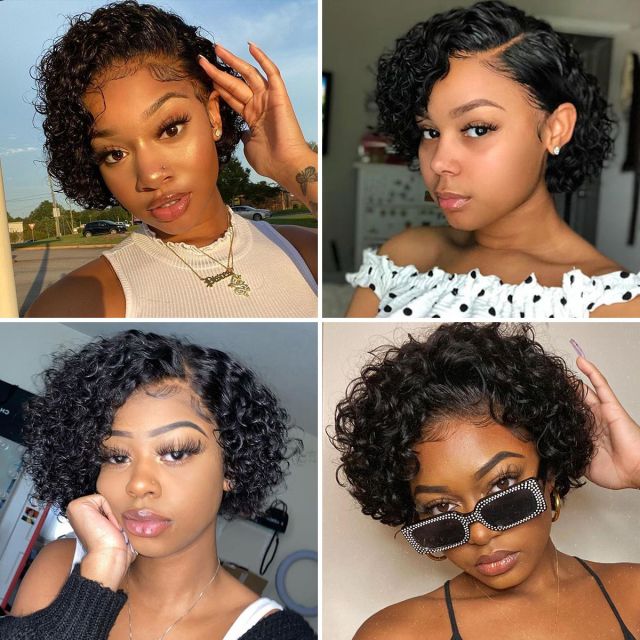 Laborhair Water Wave Short Bob Wig Bouncy Curly Lace Front Wigs 180% Density 8 inch